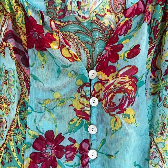 Fig and Flower puff sleeve 70s Paisley‎ peasant boho top MEDIUM - Picture 4 of 9